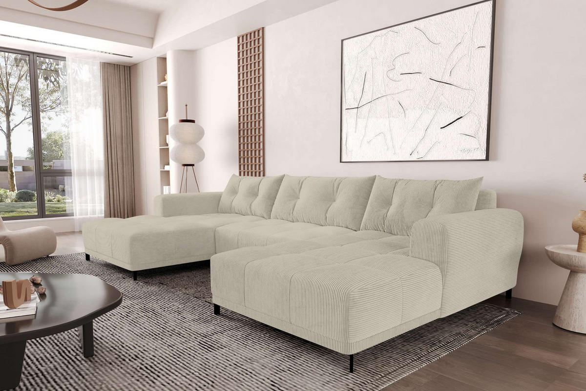 WOHNLANDSCHAFT Massimo Cordstoff Graphitfarben inkl. Schlaffunktion - Graphitfarben/Schwarz, Textil/Metall (356/94/181cm) - 99rooms