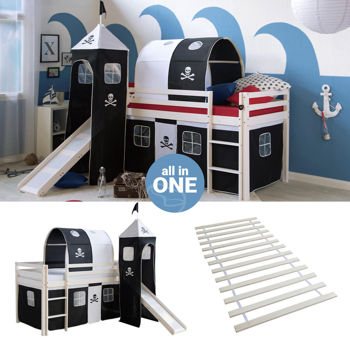 HOCHBETT 90/200 cm mit Lattenrost Pirat - Schwarz/Weiß, Holz - Homestyle4u