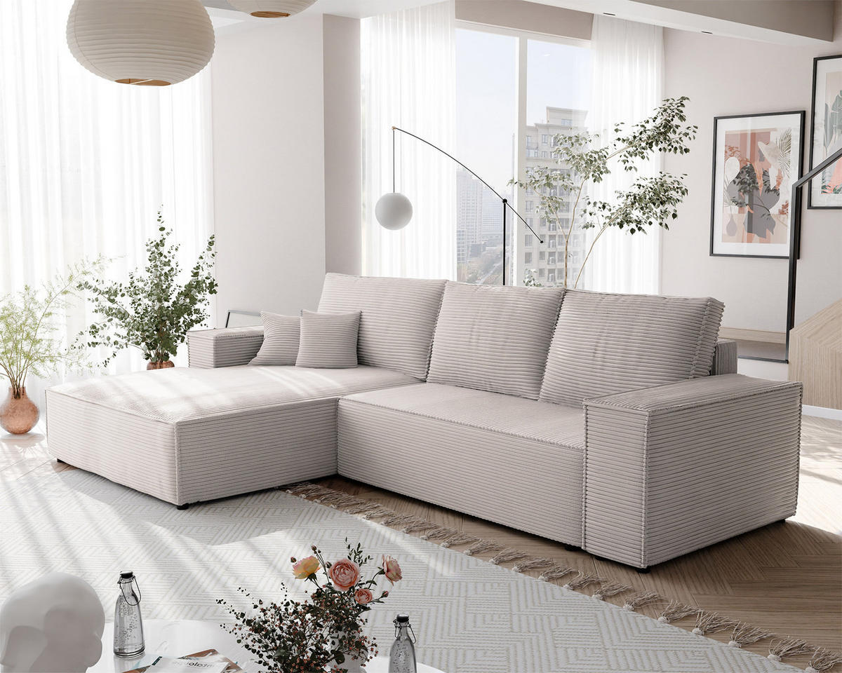 ECKSOFA NOVA mit Schlaffunktion und Bettkasten Creme - Creme, Holzwerkstoff/Kunststoff (250/160cm) - Idohome