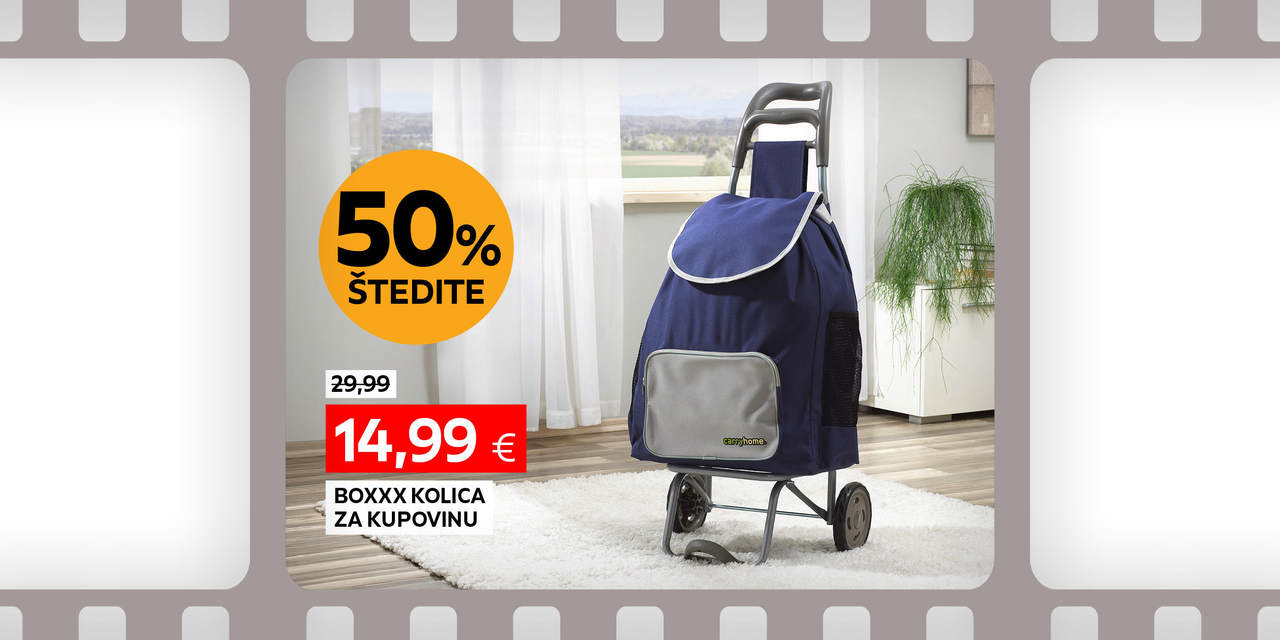 Boxxx kolica za kupovinu umjesto 29,99 € nova cijena 14,99 € štedite 50%