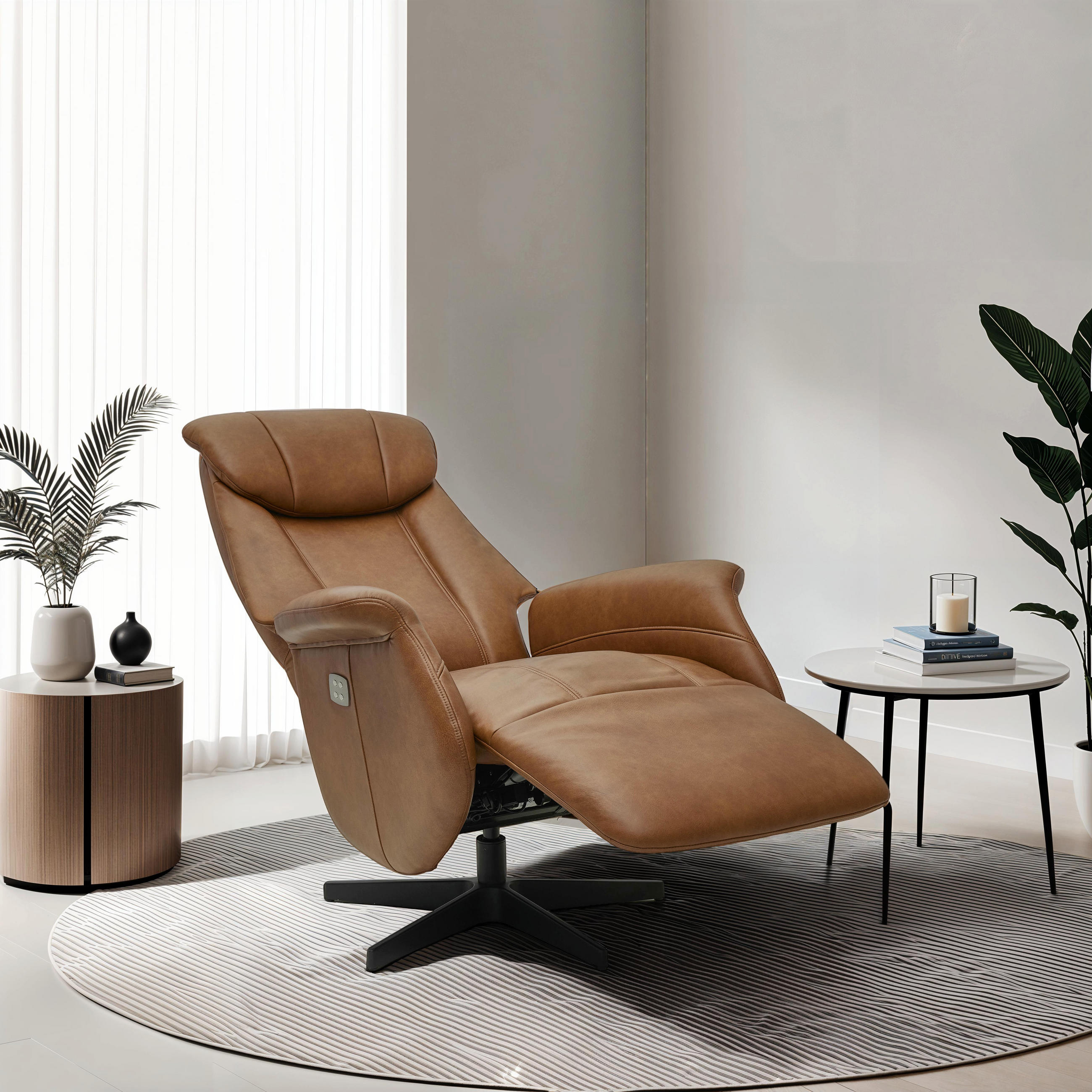 RELAXSESSEL Echtleder Cognac Braun - Schwarz/Braun, Leder/Metall (76/115/83cm) - Furnhouse