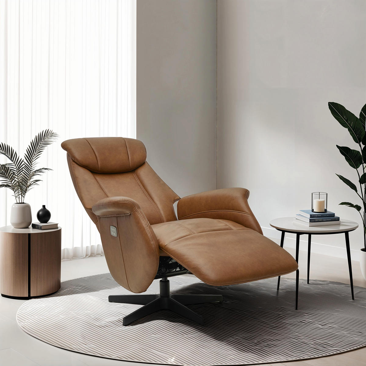 RELAXSESSEL Echtleder Cognac Braun - Schwarz/Braun, Leder/Metall (76/115/83cm) - Furnhouse