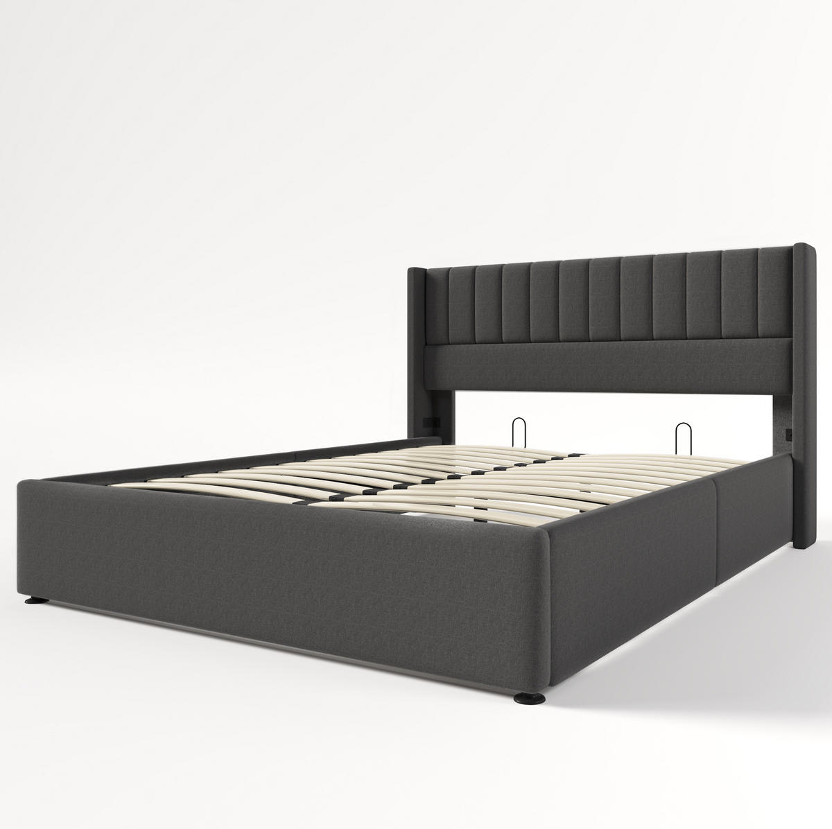 BETT mit Bettkasten 160x200 cm Leinen Grau - Grau, Metall (160/200cm) - Meubliv