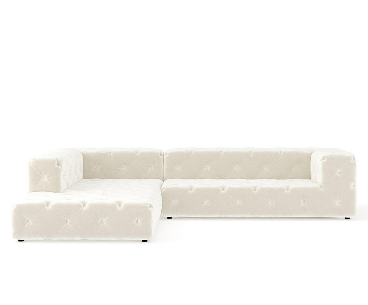 ECKSOFA Cosimo Creme Samtstoff - Creme/Schwarz, Holz/Holzwerkstoff (325/228cm) - Maison de Reve