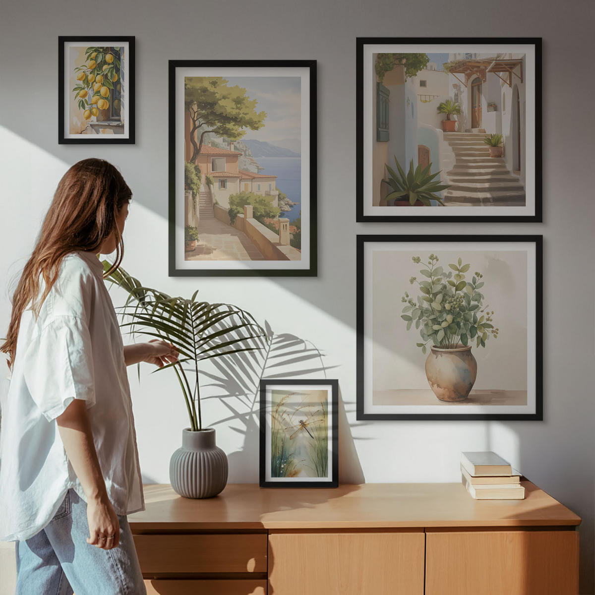 BILDER SET 5er Set - 50x50 cm & 20x30 cm & 40x60 cm Schwarzer Rahmen - Architektur der Zitronenstadt - Schwarz, Kunststoff (40/60cm) - TULUP