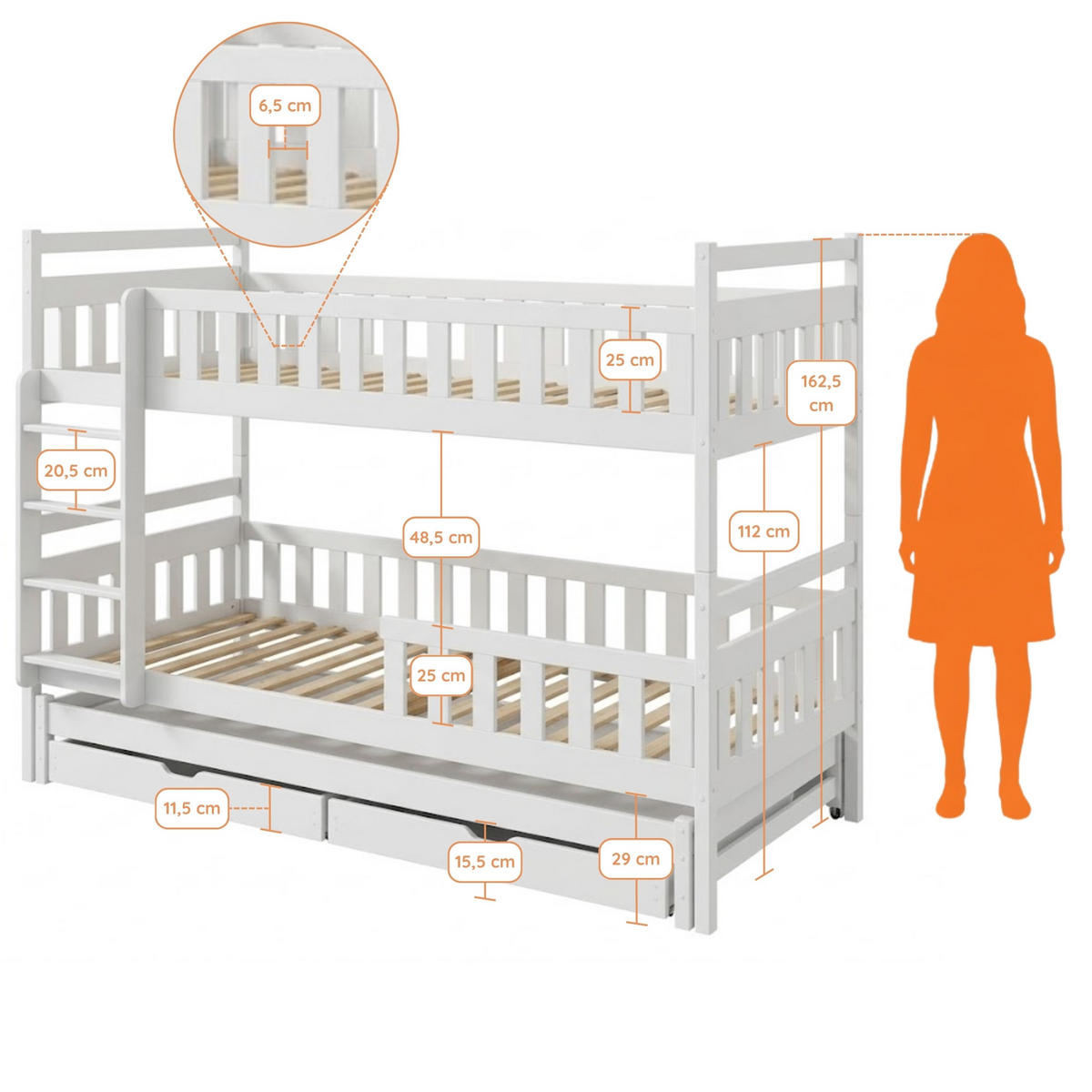 ETAGENBETT mit Schubladen und Ausziehbett 90x200 in Weiß - Weiß, Holz (90/200cm) - Kids Collective
