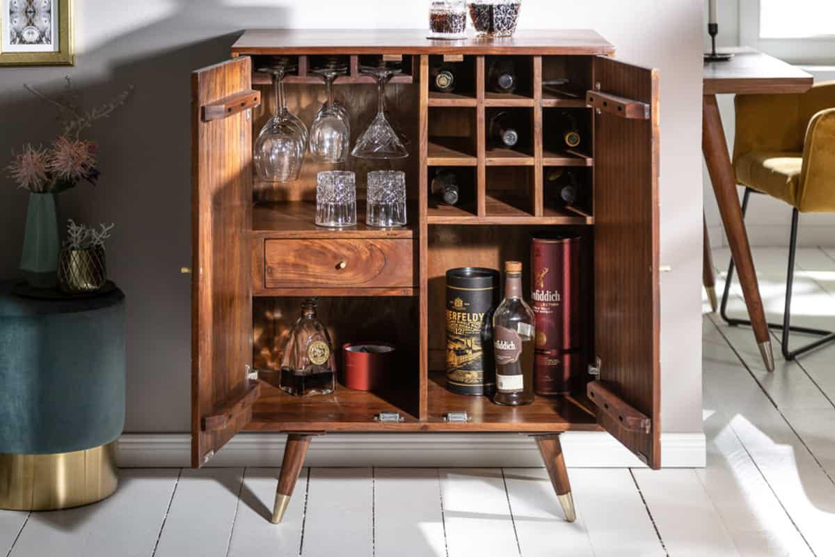 BARSCHRANK MYSTIC LIVING Akazie Braun|Gold 75cm - Goldfarben/Braun, Holz (75/96/46cm) - riess-ambiente