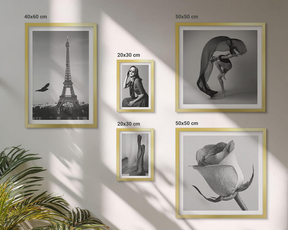 BILDER SET 5er Set - 50x50 cm & 20x30 cm & 40x60 cm Goldrahmen - Stilvolle Porträts eleganter Frauen - Goldfarben, Kunststoff (40/60cm) - TULUP