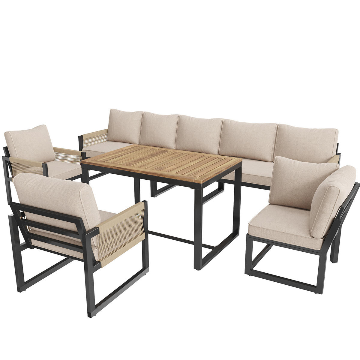 GARTENMÖBEL-SET 95/63/65 cm beige aus Metall und Polyester, modular - Beige, Metall - OKWISH