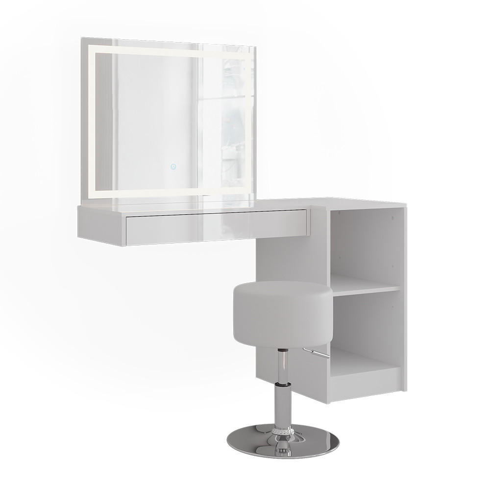 SCHMINKTISCH Sherry Weiß/Weiß Hochglanz 120 cm 4 Teile - Weiß Hochglanz, Holzwerkstoff (120/76/50.1cm) - Vicco