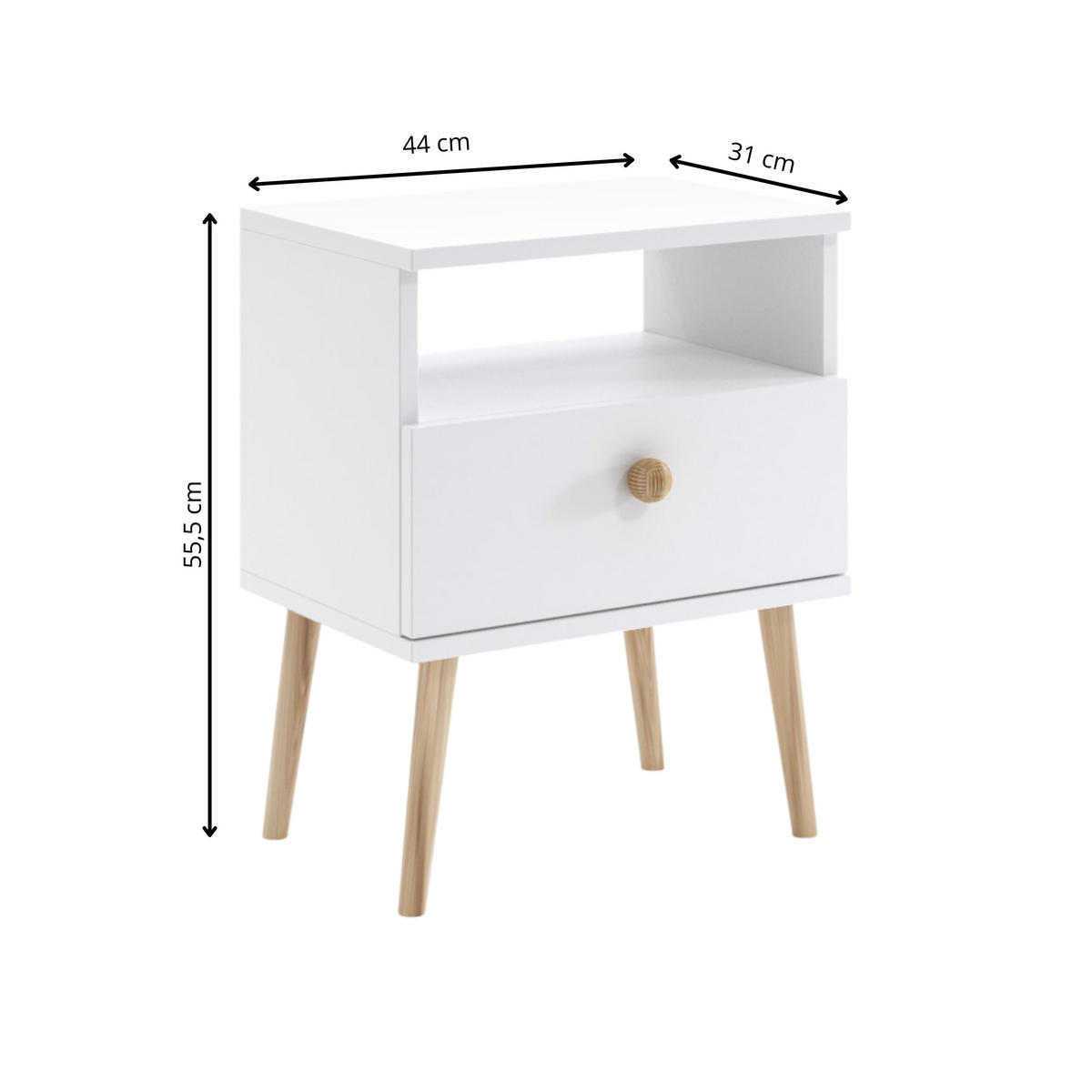 NACHTSCHRANK NATURA 44x31 cm, Weiß Matt, mit Schublade und Fach - Weiß, Holzwerkstoff (44/55.5/31cm) - Excellent Home