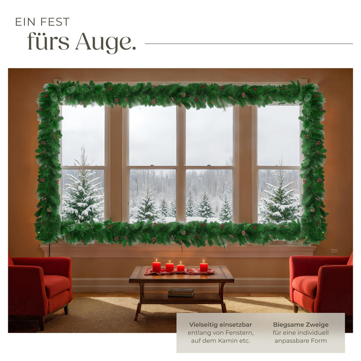 WEIHNACHTSGIRLANDE ,mit Schlaufe zum Aufhängen,rot/grün - Rot/Grün, Kunststoff (270cm) - tectake