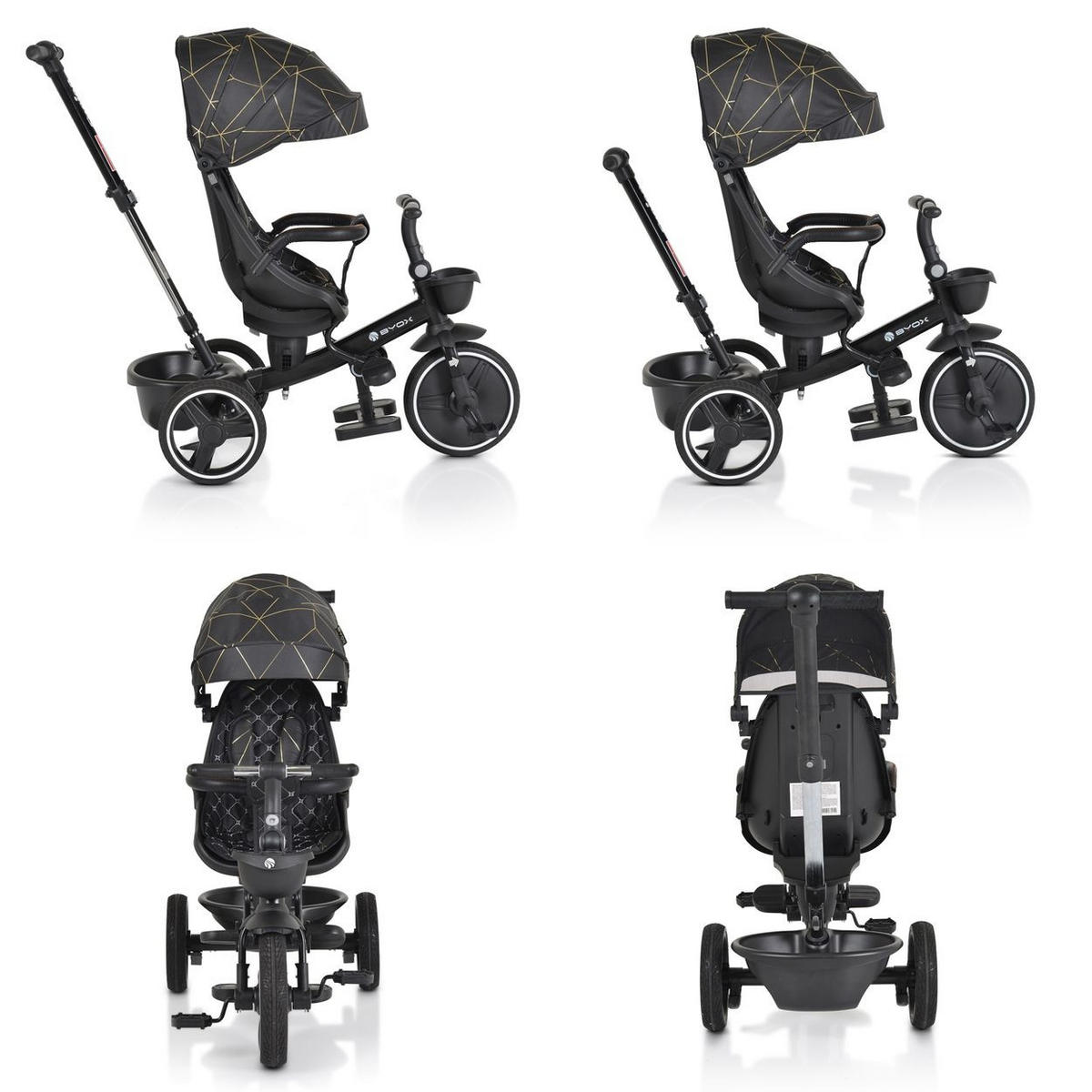 DREIRAD TRICYCLE Fusion schwarz verstellbar PU-Reifen drehbarer Sitz Schiebestange - Schwarz, Metall (90/49/94cm)