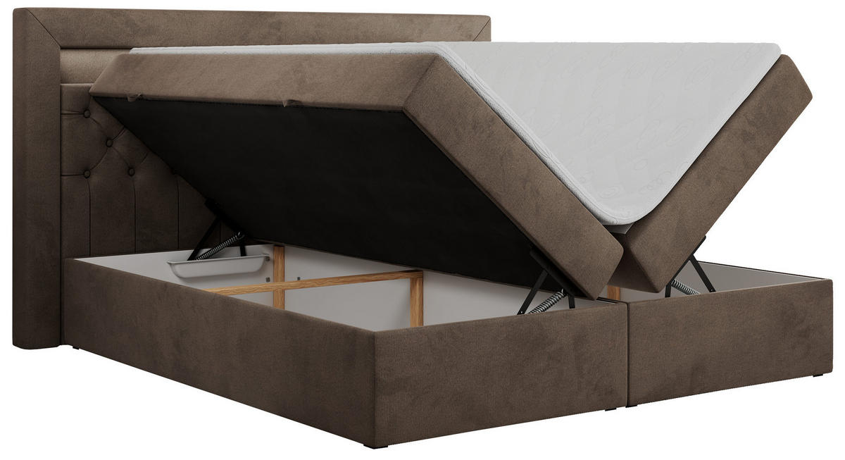 BOXBETT GOLD-6 LED 120/200 Braun Velvet - H3 - Braun, Holz/Textil (120/200cm) - MKS