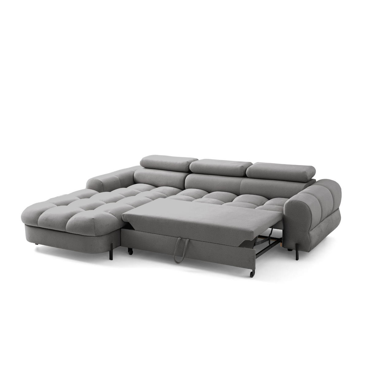 ECKSOFA UFFO L Links mit Schlaffunktion 260x195 Velours Hellgrau - Hellgrau/Schwarz, Holz/Textil (260/195cm) - Muffo
