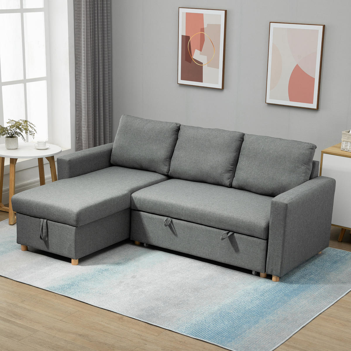 ECKSOFA Grau mit Schlaffunktion und Bettkasten - Grau, Textil (211.5/146cm) - PANGIVO