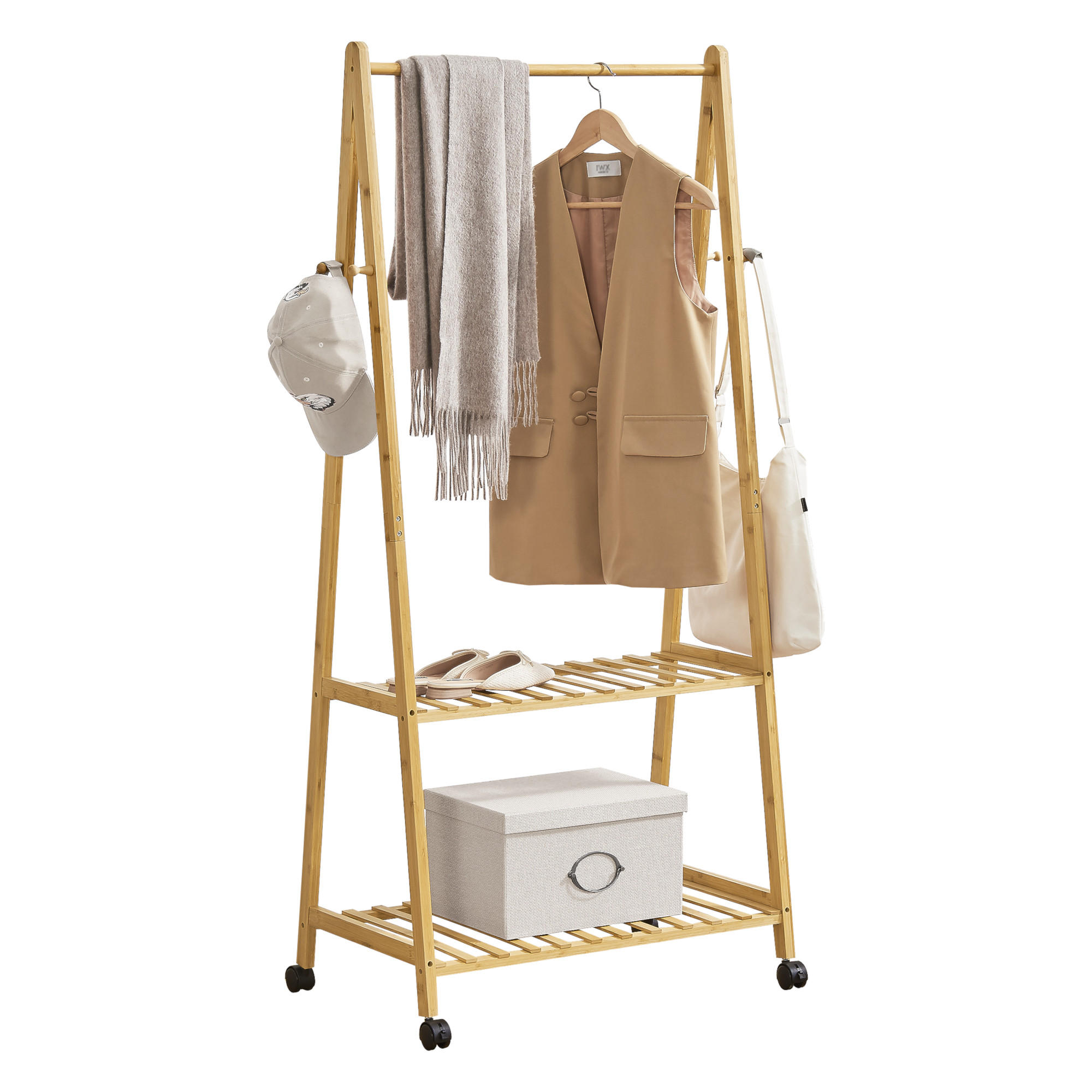 GARDEROBENSTÄNDER Öckerö - Naturfarben, Holz (69.5/152/43cm) - [en.casa]