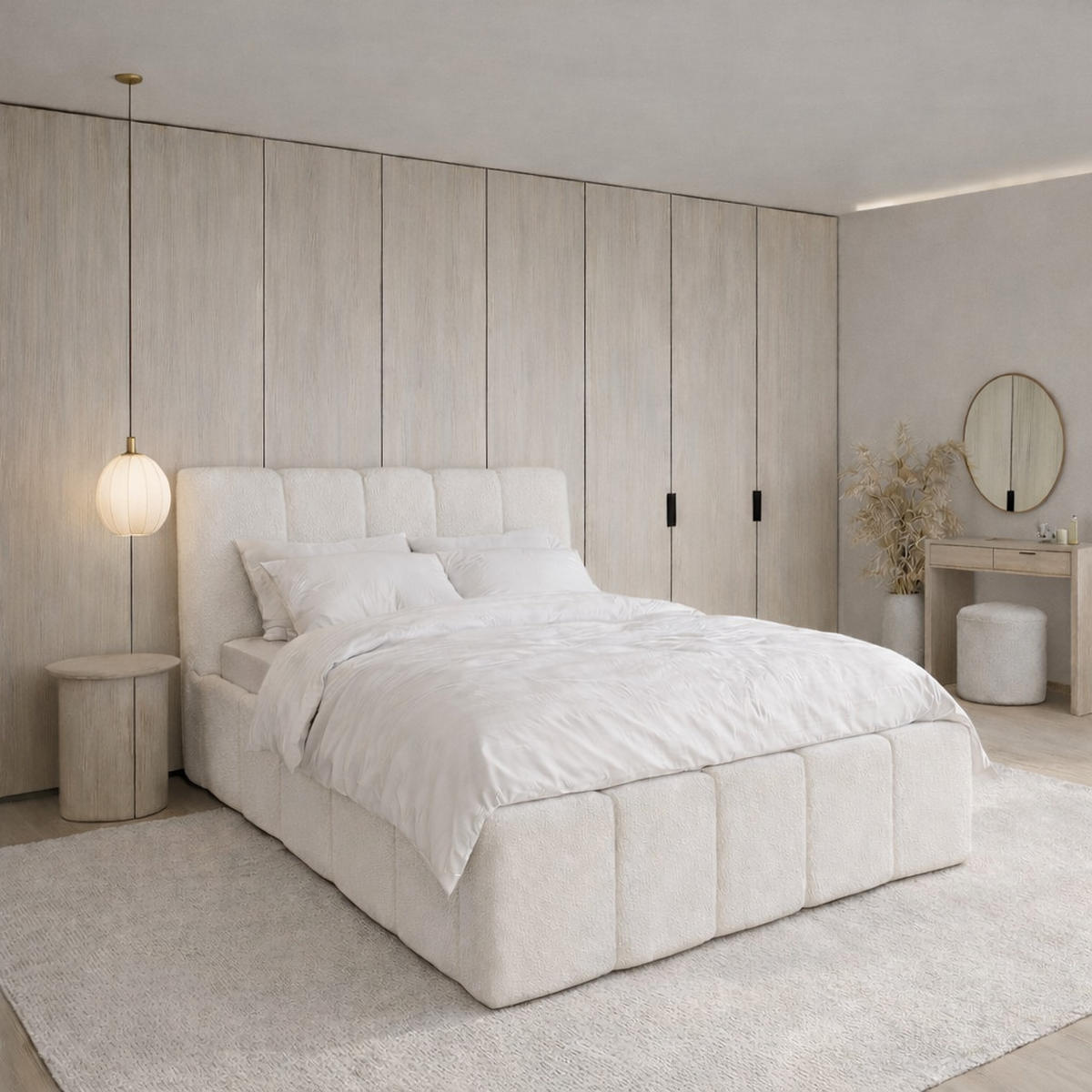 POLSTERBETT CLOUDY mit Bettkasten 180x200,Doppelbett,Lattenrost,Boxspringbett-Optik,ohne Matratze,Schlafzimmer-Hellcreme - Creme, Holz (180/200cm) - Furnistar