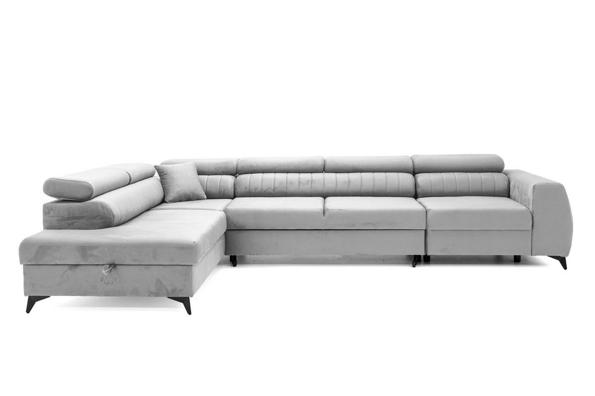 ECKSOFA PIERO MAXI Links mit Schlaffunktion 195x125 Velours Grau - Schwarz/Grau, Holz/Textil (350/203cm) - Muffo