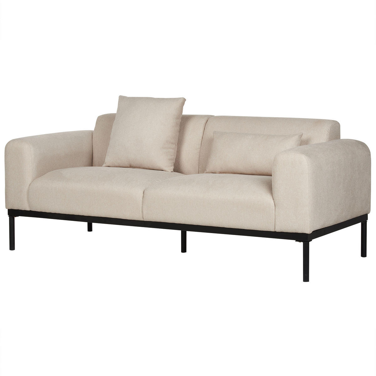 2-SITZER-SOFA Leinen hellbeige Malmos - Beige/Schwarz, Textil (196/78/85cm) - Beliani