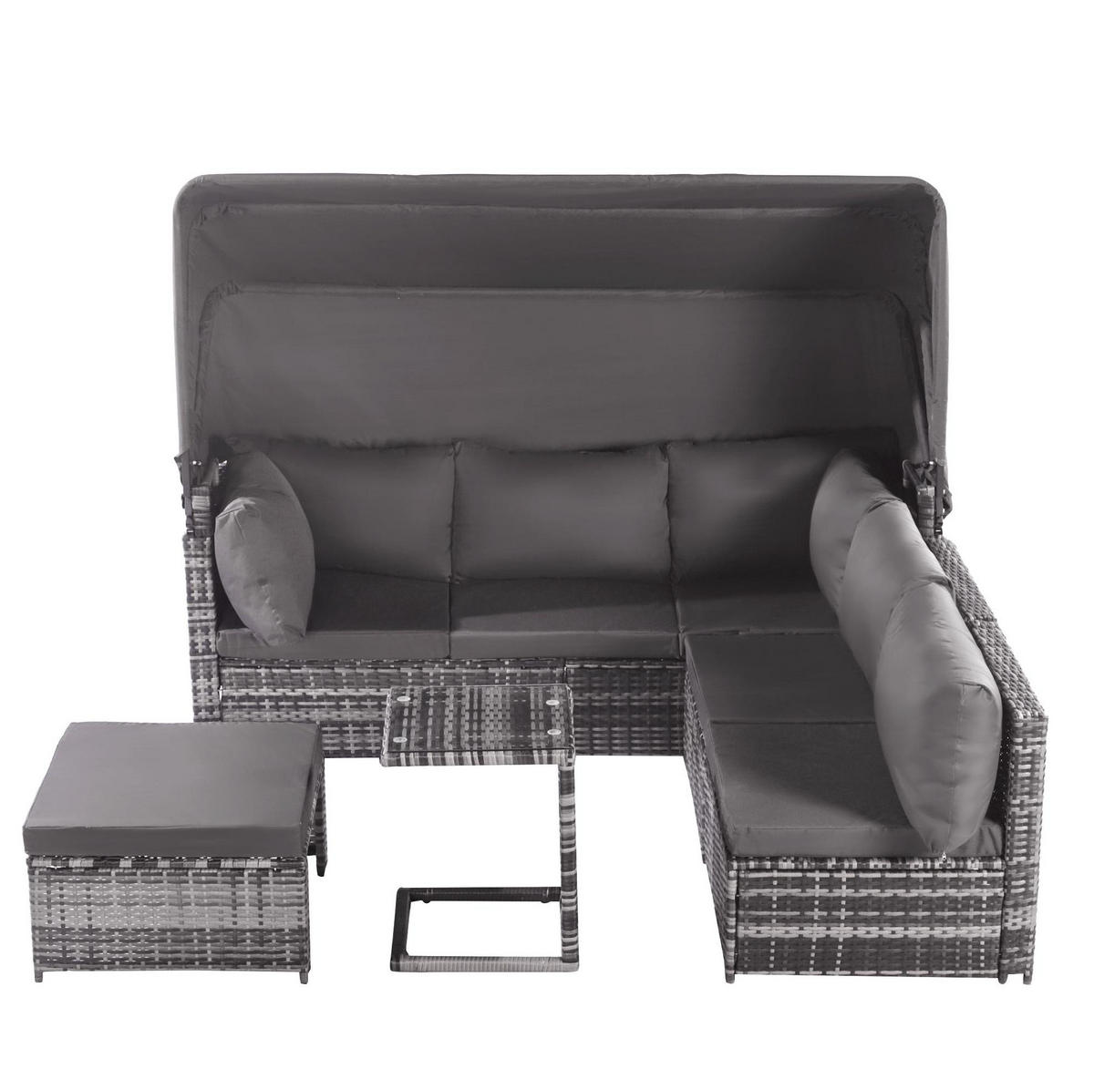 GARTENMÖBEL 194x70x157cm grau aus Rattan mit Markise - Grau, Kunststoff - Modfu
