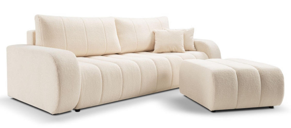 POUF Creme ALOO Gepolstert Boucle Lambi - Beige, Textil (82/41/75cm) - Sepro Meble