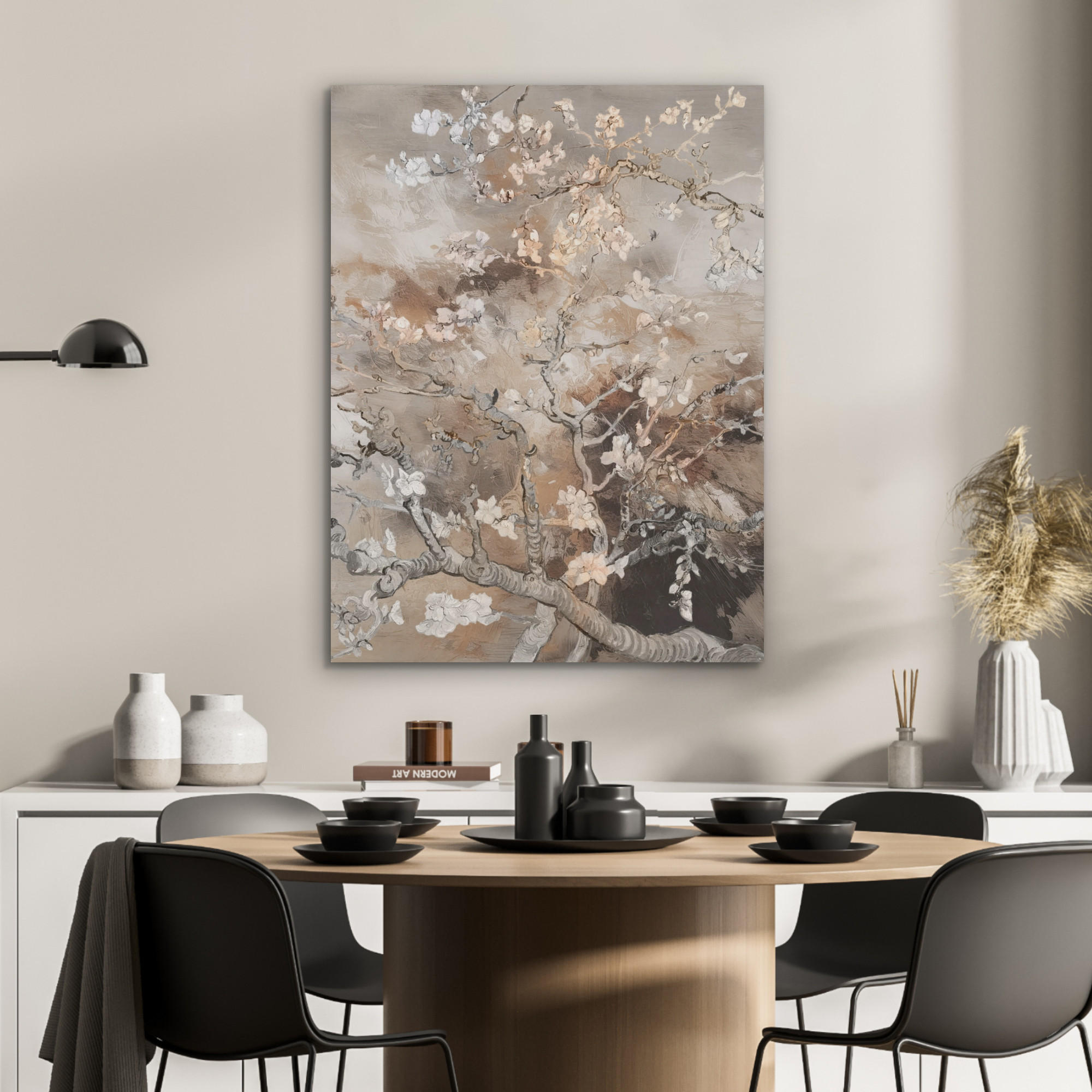 AKUSTIKPANEEL Mandelblüte - Kunst - Van Gogh - Beige - Abstrakt 60x80 cm - Braun, Textil (60/0.9cm) - MuchoWow