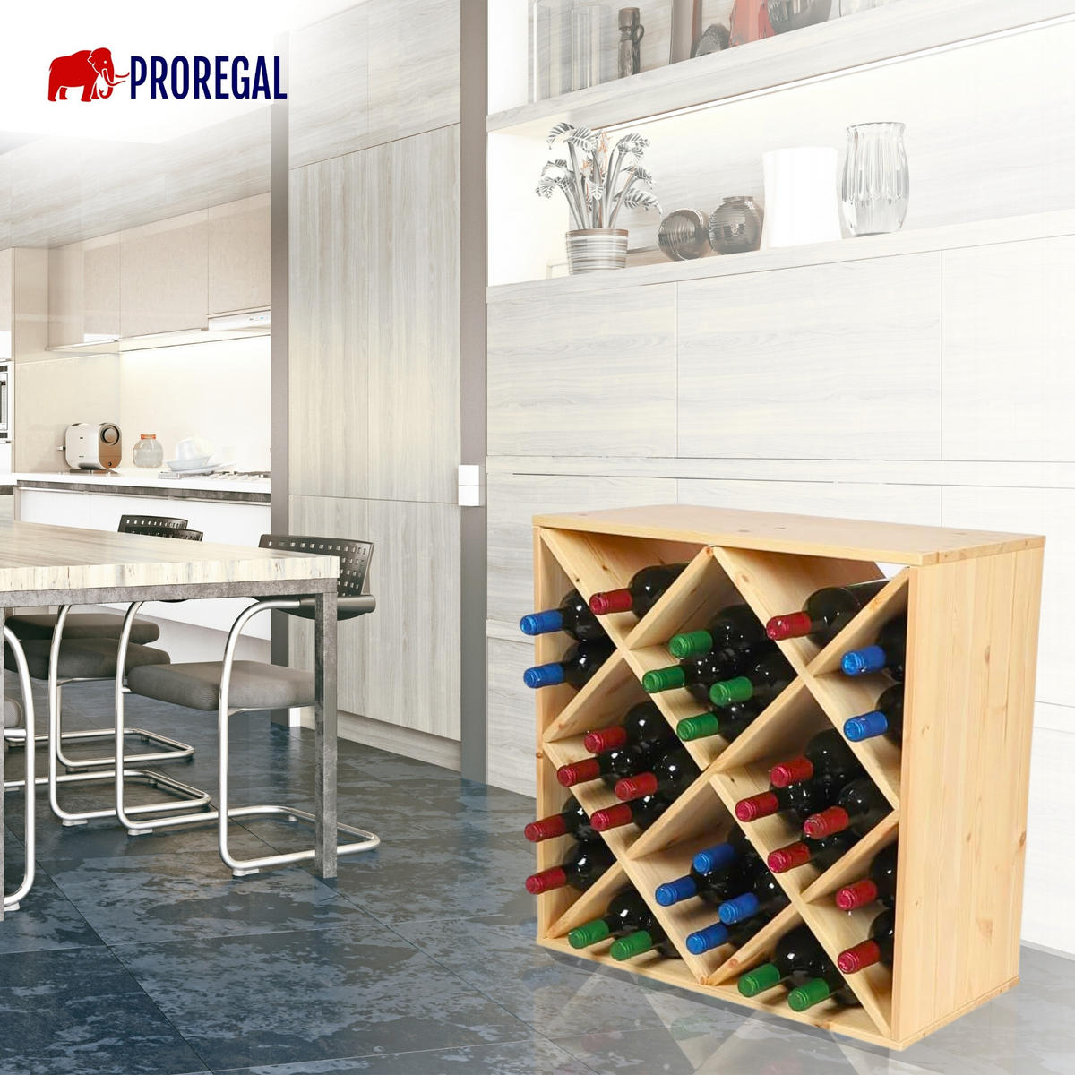 WEINREGAL Vincellar Mod 60x60x30 cm Rauten Modul Für 30 FlaschenMassives Kiefernholz Natur - Naturfarben, Holz (60/60/30cm) - PROREGAL
