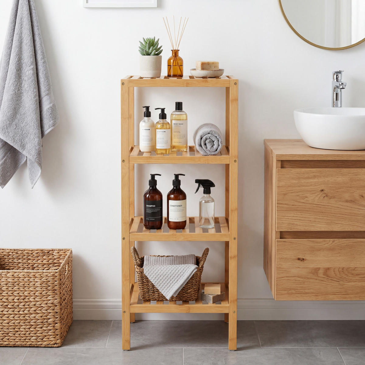 BADREGAL Cornelia, 33 x 33 x 97 cm, braun - Braun, Holz (33/97/33cm) - tectake
