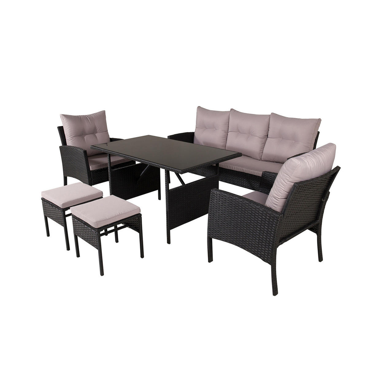 LOUNGESET - Schwarz - Polyethylen - 158 x 75 x 69 cm - Schwarz, Kunststoff - home24