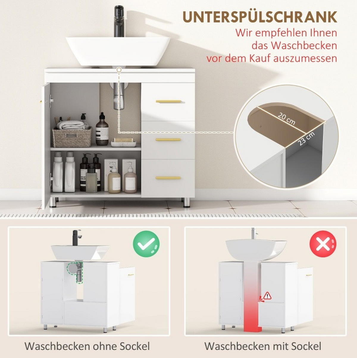 WASCHTISCHKOMBI 70/65/30 cm Weiß aus MDF und Spanplatte mit Soft-Close-Scharnieren - Weiß, Holzwerkstoff (70/65/30cm) - OKMYHOME