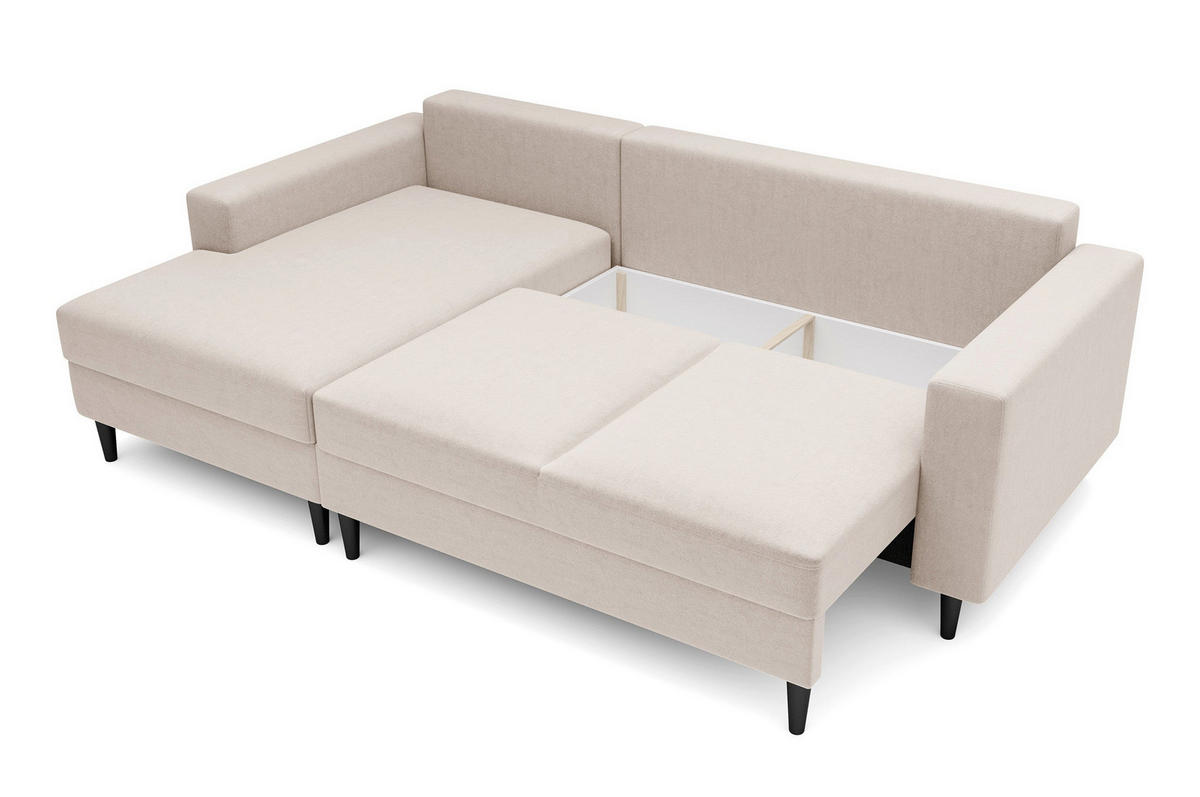 ECKSOFA Nalika Cremeweiß Velours - Creme/Schwarz, Holz/Textil (230/143cm) - Selsey
