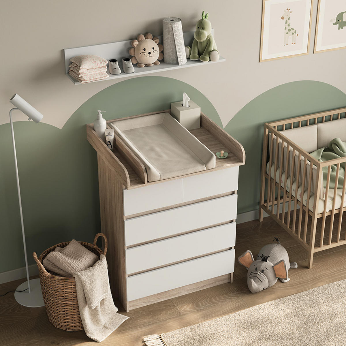 KOMODA ZA PRESVLAČENJE Emma Sonoma/Bijelo 80 x 110.2 cm s 5 ladica - bijela/hrast Sonoma, drvni materijal (80/110.2/76cm) - Vicco