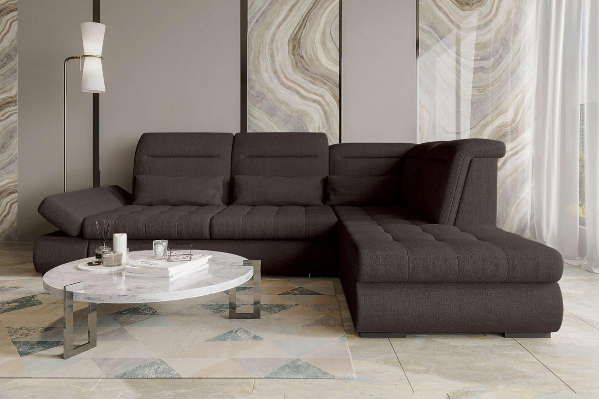 ECKSOFA Toscana Velours inkl. Schlaffunktion - Braun, Textil (279/227cm) - 99rooms