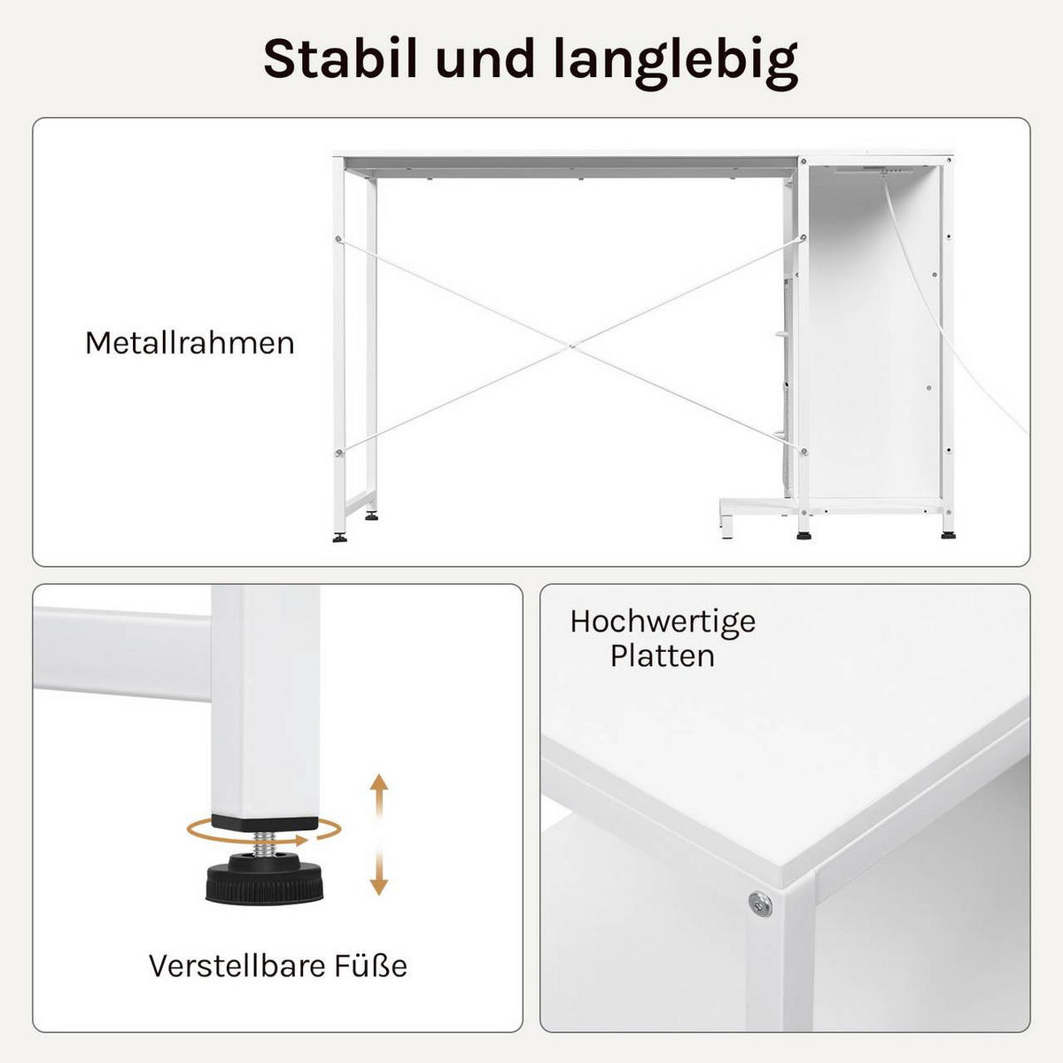 ECKSCHREIBTISCH L-Form, mit Steckdosen, Weiß - Weiß, Holzwerkstoff/Textil (80/120/76cm) - Woltu