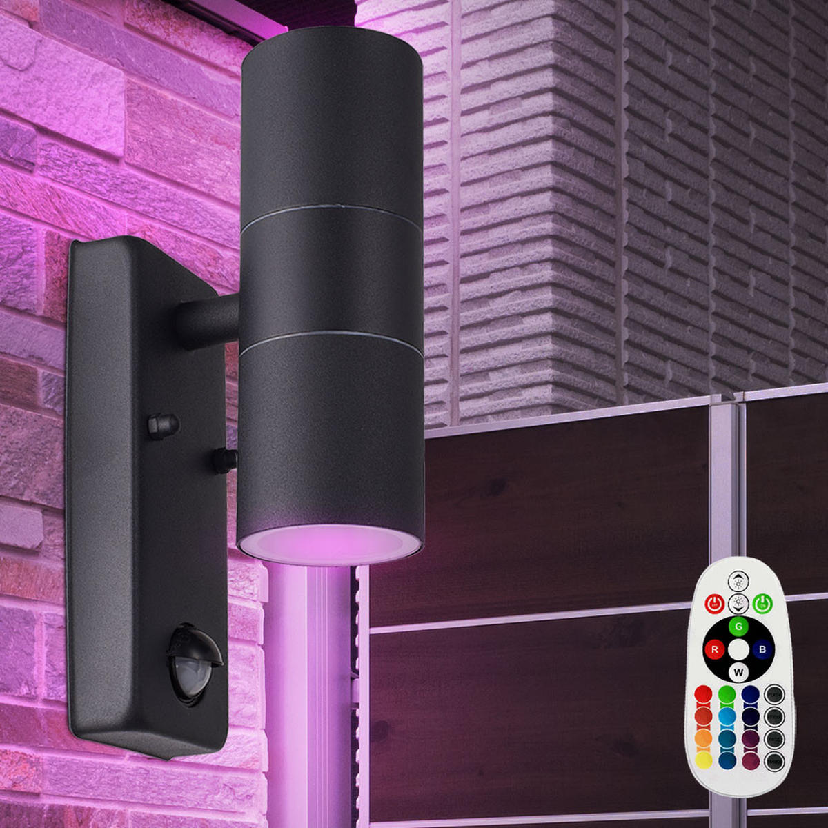 RGB LED AUSSEN-WANDLEUCHTE Aluminium Schwarz - Schwarz, Glas (7.5/22/11.5cm)