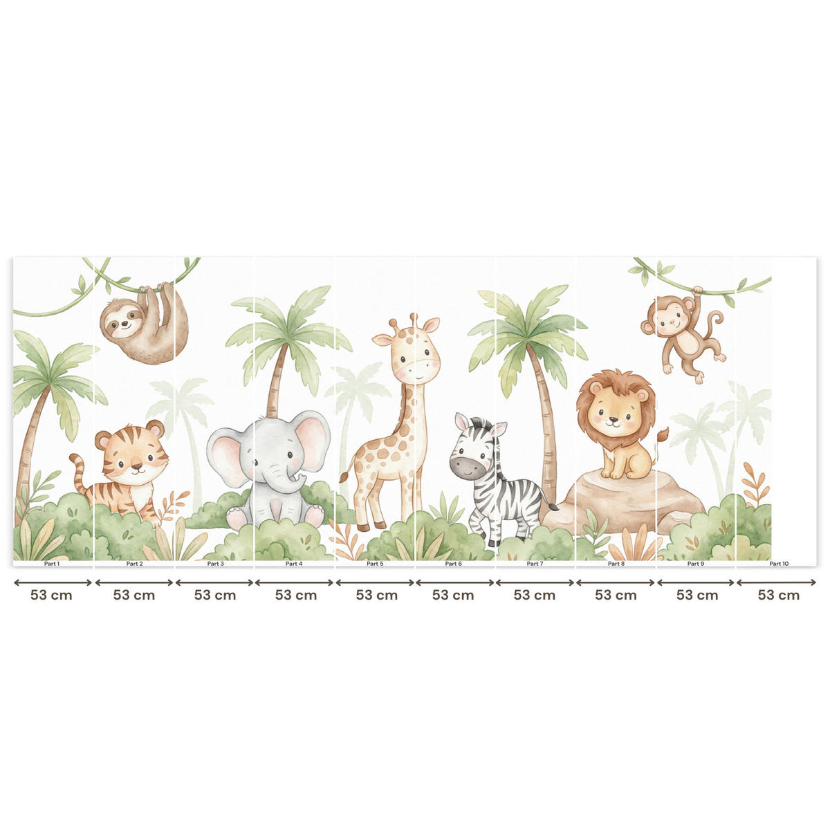KINDERTAPETE - Tiere - Dschungel - Pastell - 500x200 cm - Weiß, Papier (500/200cm) - OnlyWow