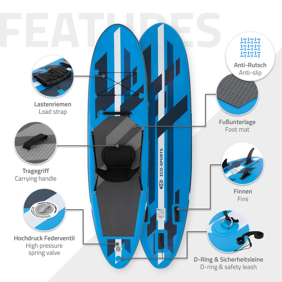 STAND UP PADDLE BOARD Kajak Blau - Blau, Kunststoff (320/82/15cm) - ECD-Germany