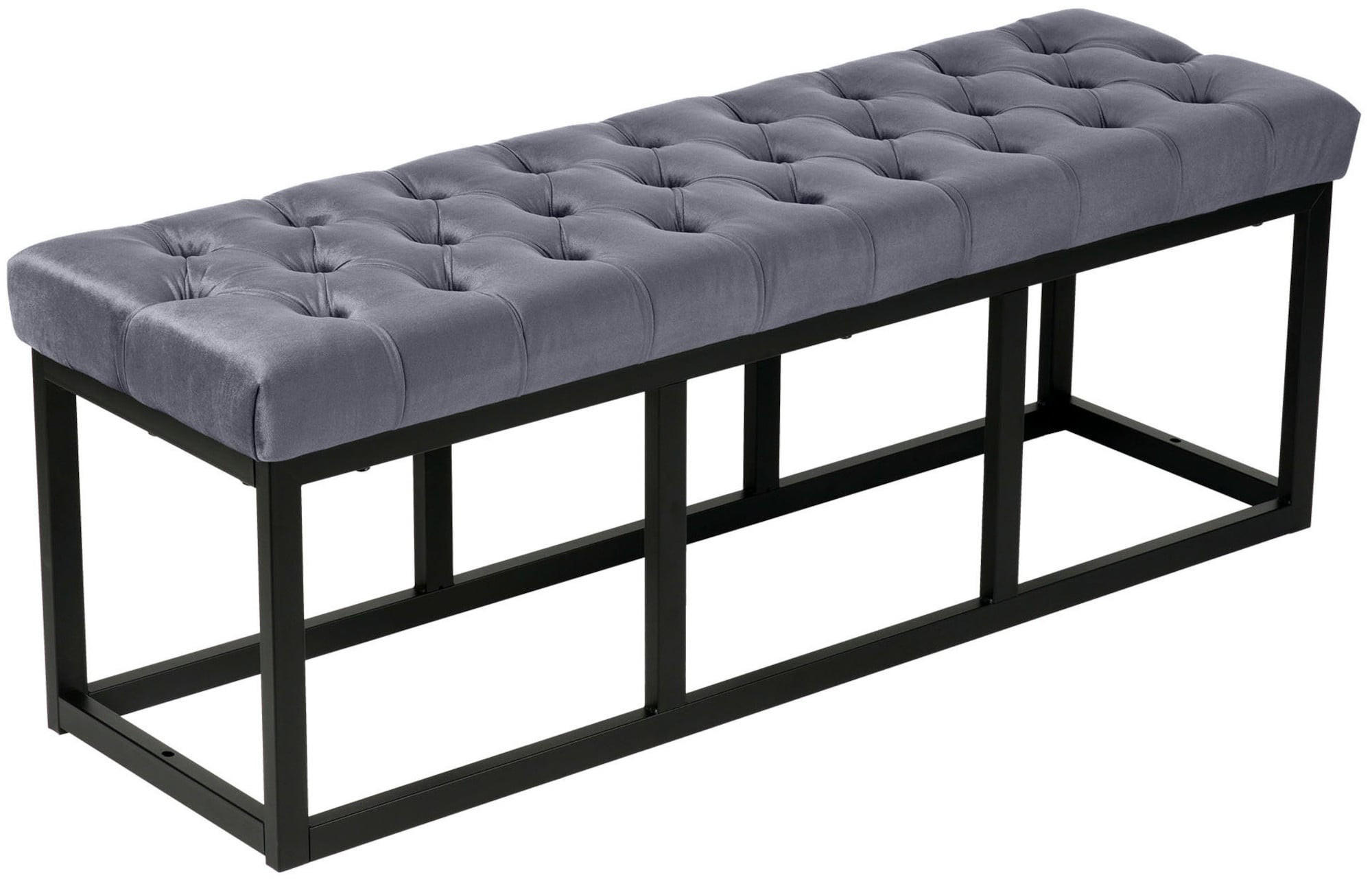 SITZBANK 120/37 cm Samt grau - Schwarz/Grau, Textil/Metall (120/42/37cm) - CLP