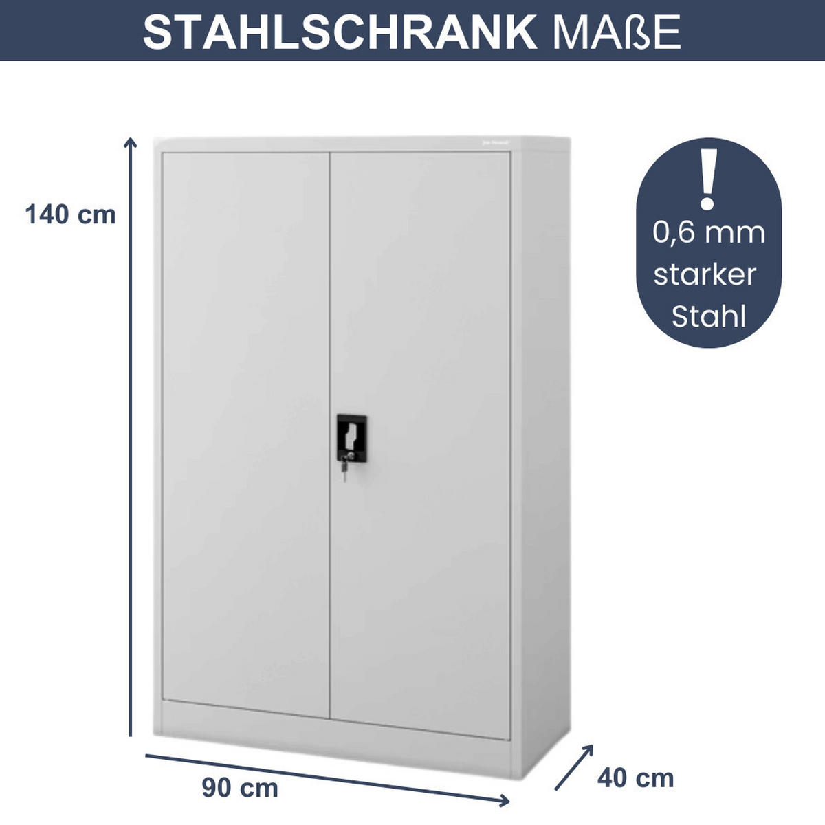 AKTENSCHRANK abschließbar KADO mit Flügeltüren 140x90x40cm Grau - Grau, Metall (90/140/40cm) - DELUKE