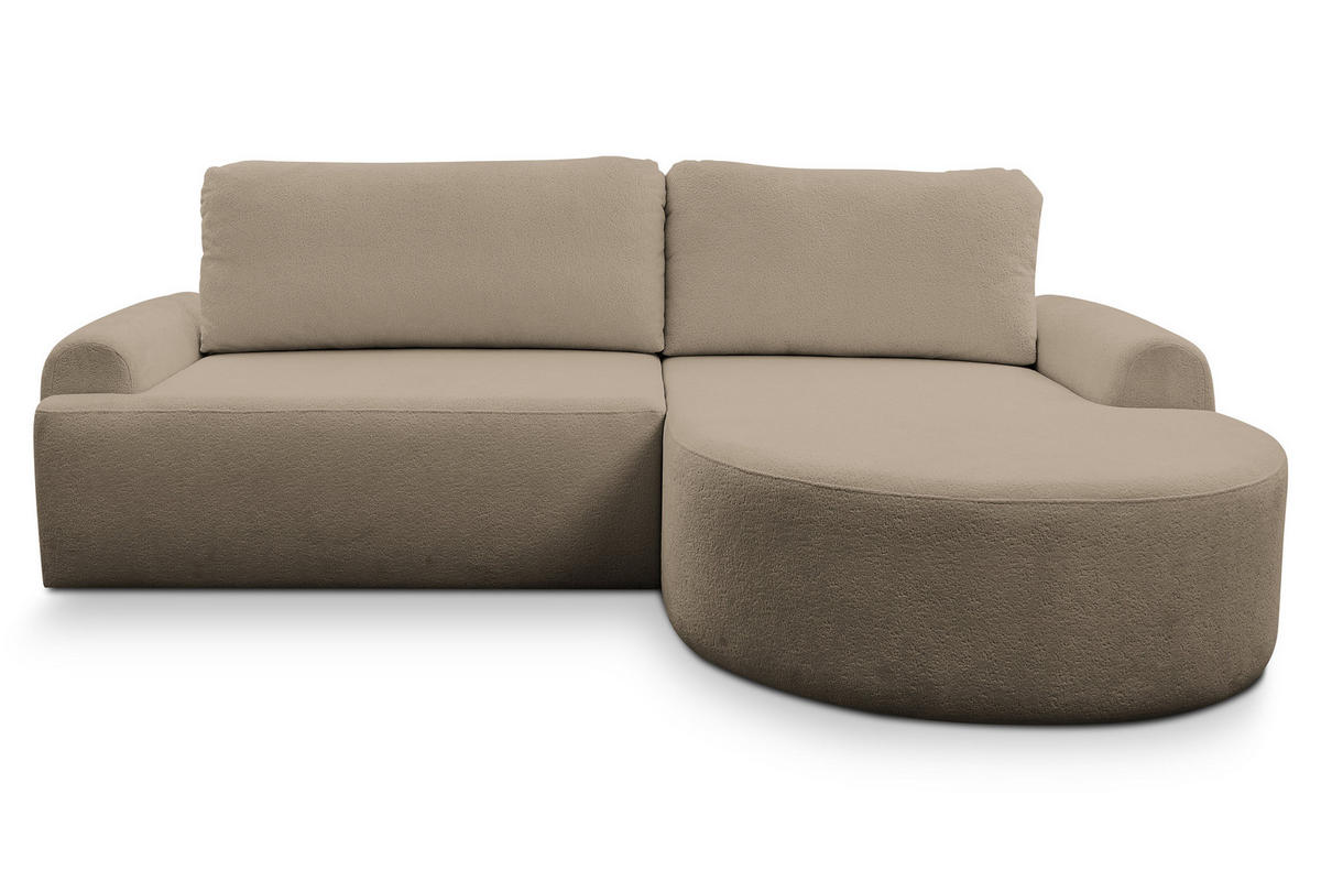 ECKSOFA Dream in L-Form mit Schlaffunktion und Bettkasten, Farbe: Braun, Bouclé-Stoff, Ottomane Rechts - Braun, Textil (260/136cm) - VENASI MÖBEL