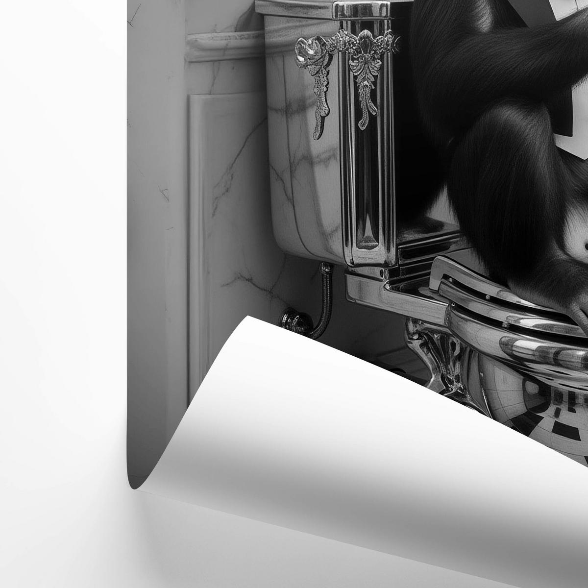 POSTER für Badezimmer WC AFFE mit Zylinder auf Toilette Abstraktion 20x30cm - Schwarz/Weiß, Papier (20/30/1cm) - Muralo