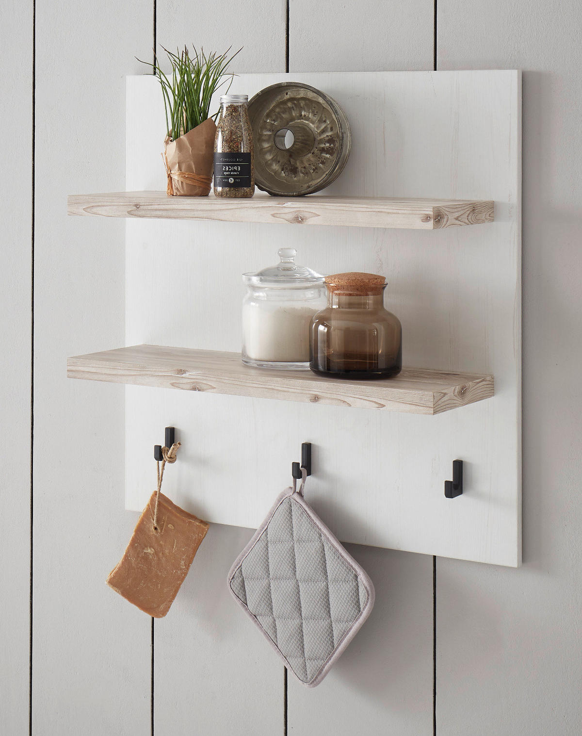 KÜCHENREGAL weiß Pinie Landhaus, Küche Wandregal 60 x 65 cm Gewürzregal - Weiß, Holzwerkstoff (60/65/20cm) - Furn.Design