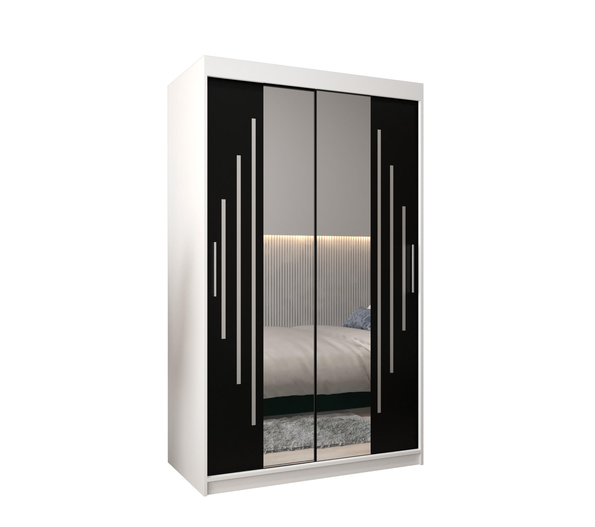 Abiks Möbel Schwebetürenschrank Weiß, Schwarz 120x200x62 cm