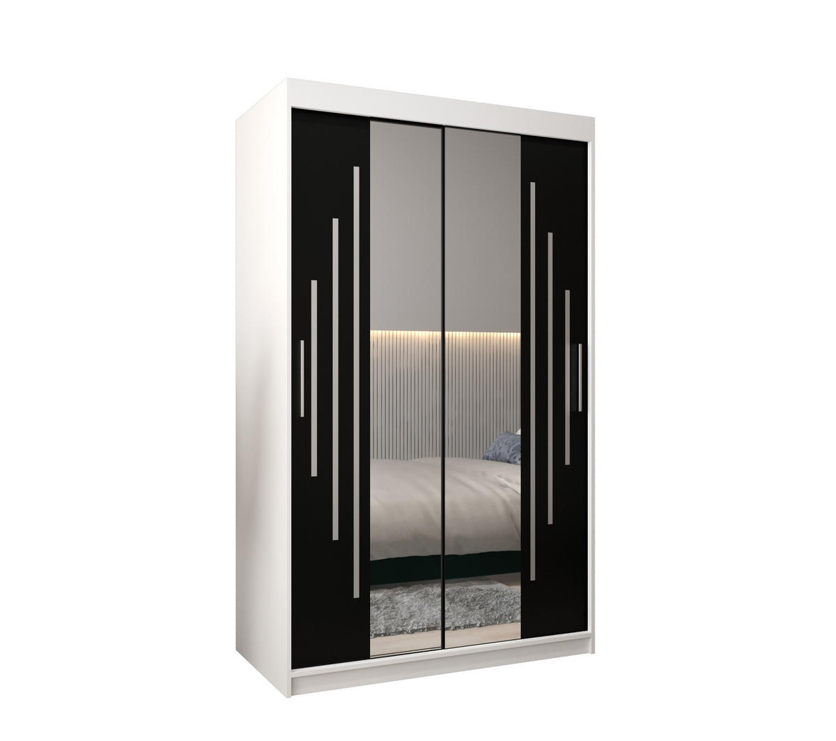 SCHWEBETÜRENSCHRANK 200/120/62 2-türig - Silberfarben/Schwarz, Holz/Kunststoff (120/200/62cm) - Abiks Möbel