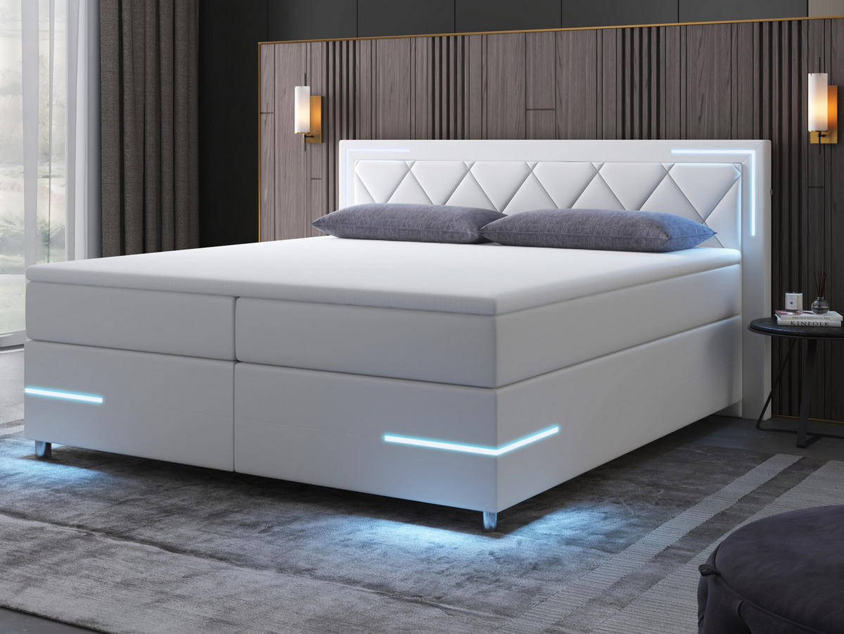 BOXSPRINGBETT Arizona Weiß 160/200 cm H2/H3 Kunstleder - Weiß, Textil (160/200cm) - wonello