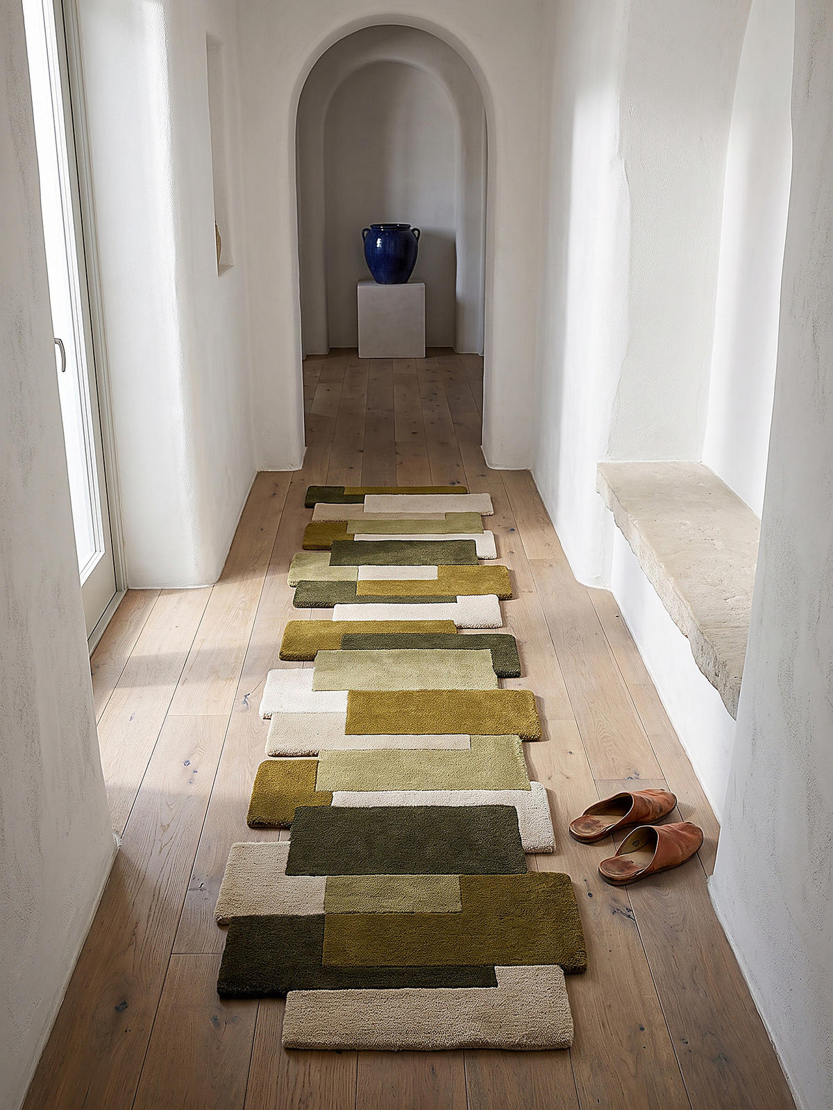 TEPPICHLÄUFER handgetuftet HALLEIN, Farbblöcke, Erdtöne-Grün, 60 x 230 cm - Grün, Textil (60/230cm) - KADIMA DESIGN