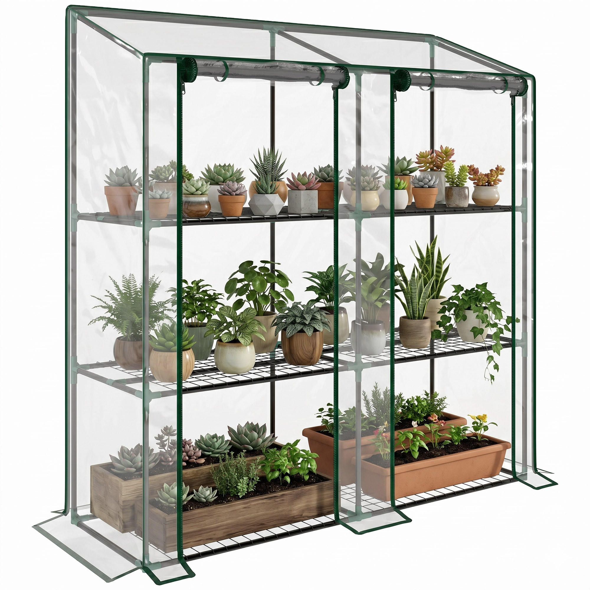 GEWÄCHSHAUS DE-11957 3 Ebenen & 2 Rolltüren Transparent - Transparent, Kunststoff (46/151/143cm) - ComfortXL