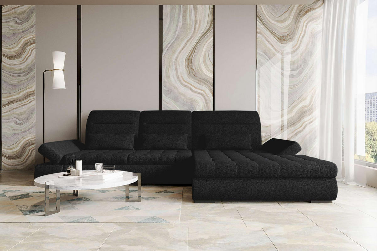 ECKSOFA Toscana Plus Strukturstoff inkl. Schlaffunktion - Schwarz, Textil (300/179cm) - 99rooms