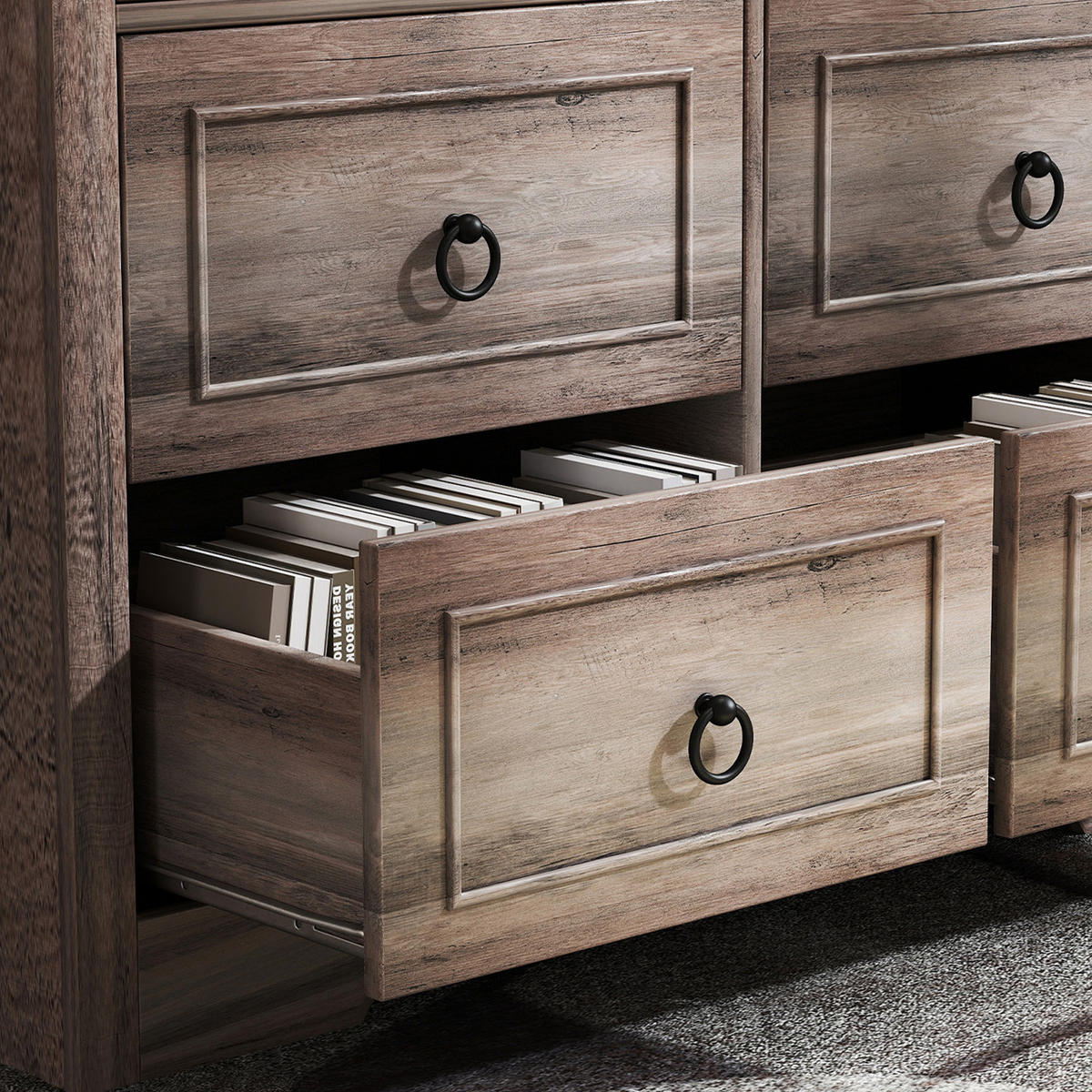 KOMMODE 7 Schubladen – Große MDF-Kommode mit Kippschutz, 102 × 40 × 85 cm, Grau - Wildeiche, Holzwerkstoff (102/85/40cm) - Ej. Life